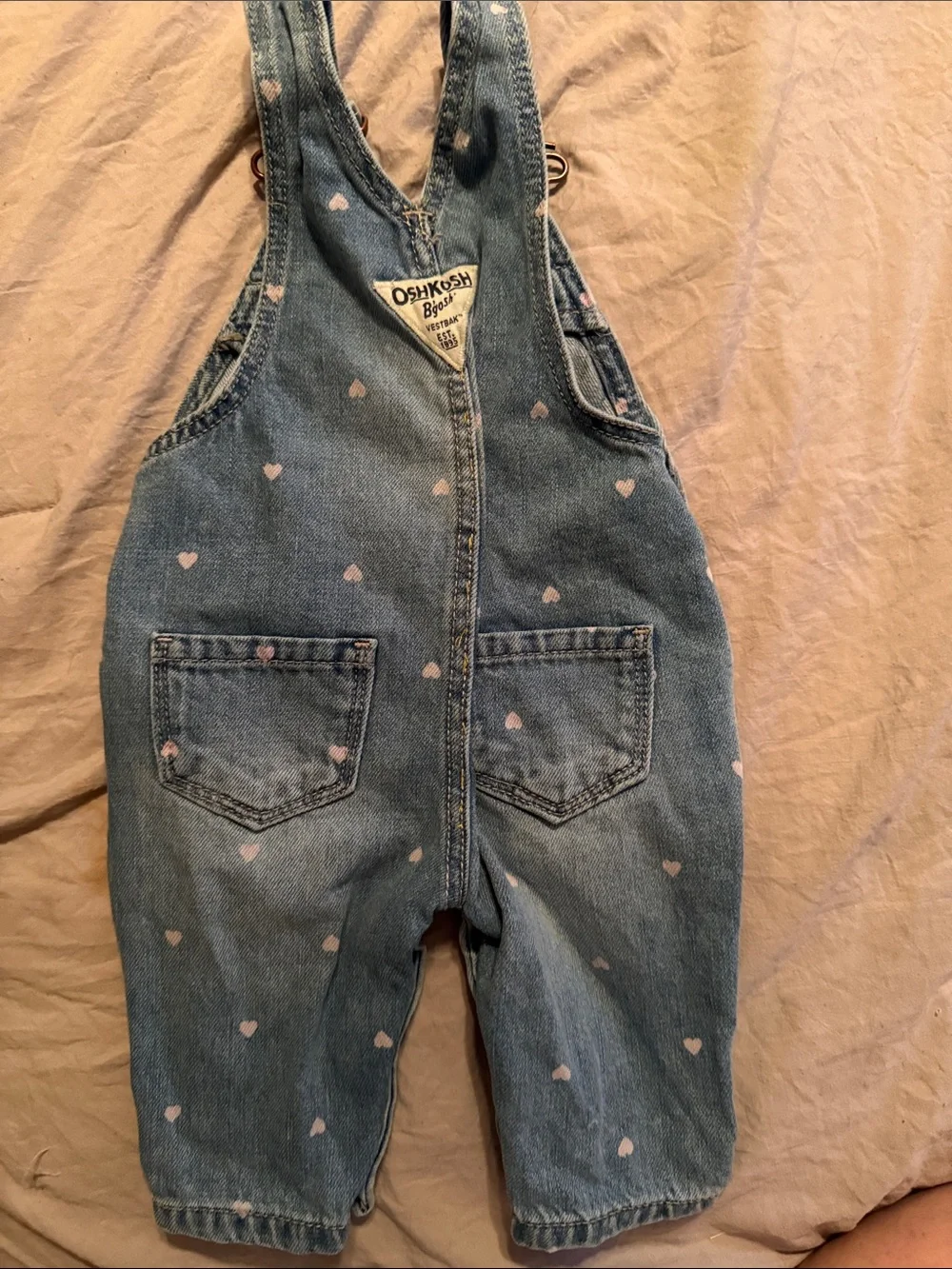 OshKosh B'gosh Light Blue Denim Overalls with Pink Heart Print